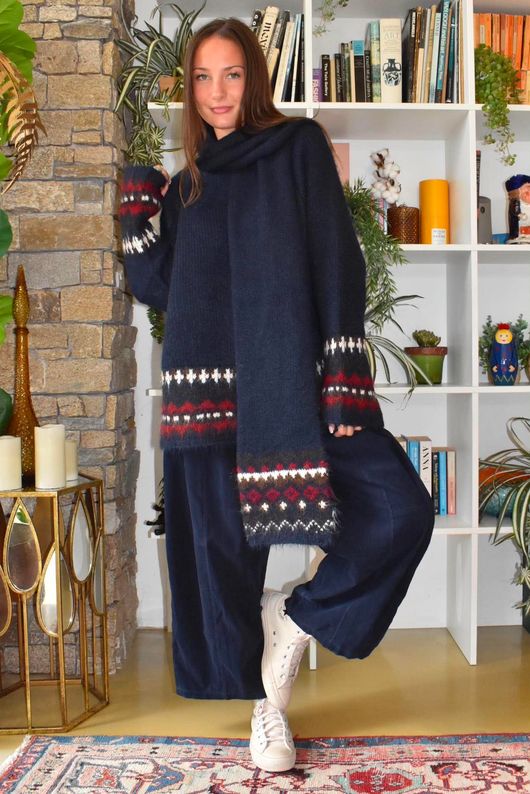 Moorland Fair Isle Scarf Navy